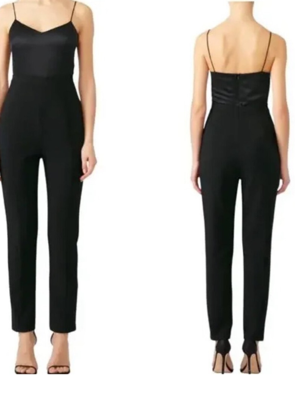 Black Halo Teagun Jumpsuit Womens 10 Black Silk Cocktail Party Formal
